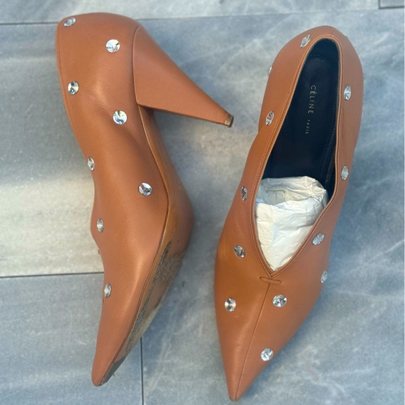 Celine Shoes - Celine Brown Crystal embellished Nappa pumps Size 9.5